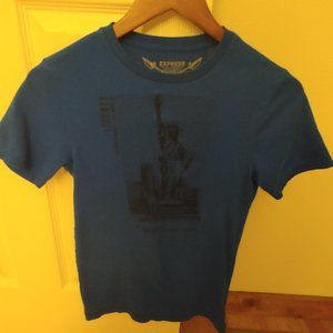 Old School Express Men's T-Shirt. Statue of Liberty. Dark Blue w/ Black Text XXS